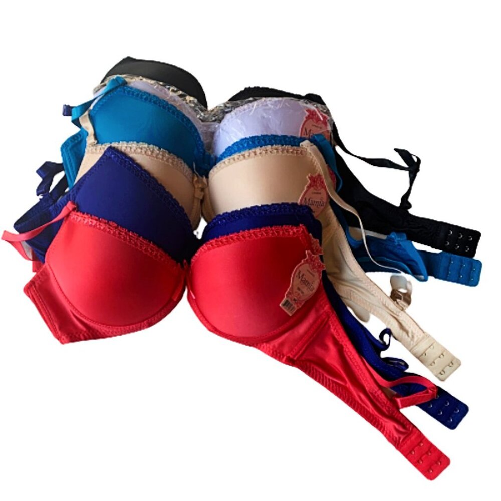 Mamia Women's Lace Trim Multicolor 6-Pack Daily Wear Bras 34C